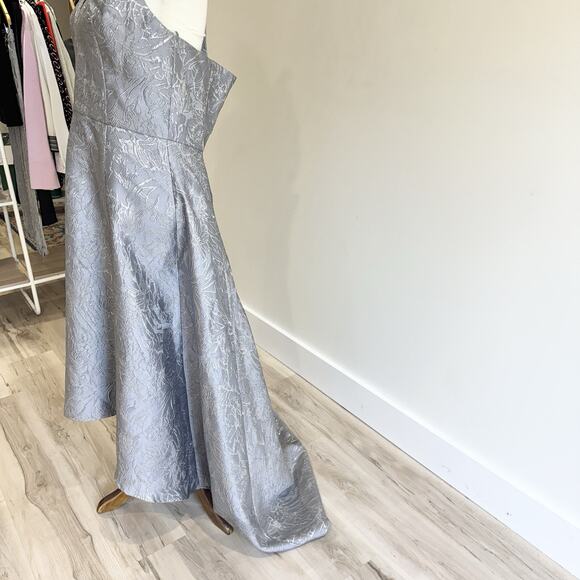 new halston heritage Silver Jaquard Halter Gown High Low Size 12 H - Picture 6 of 7